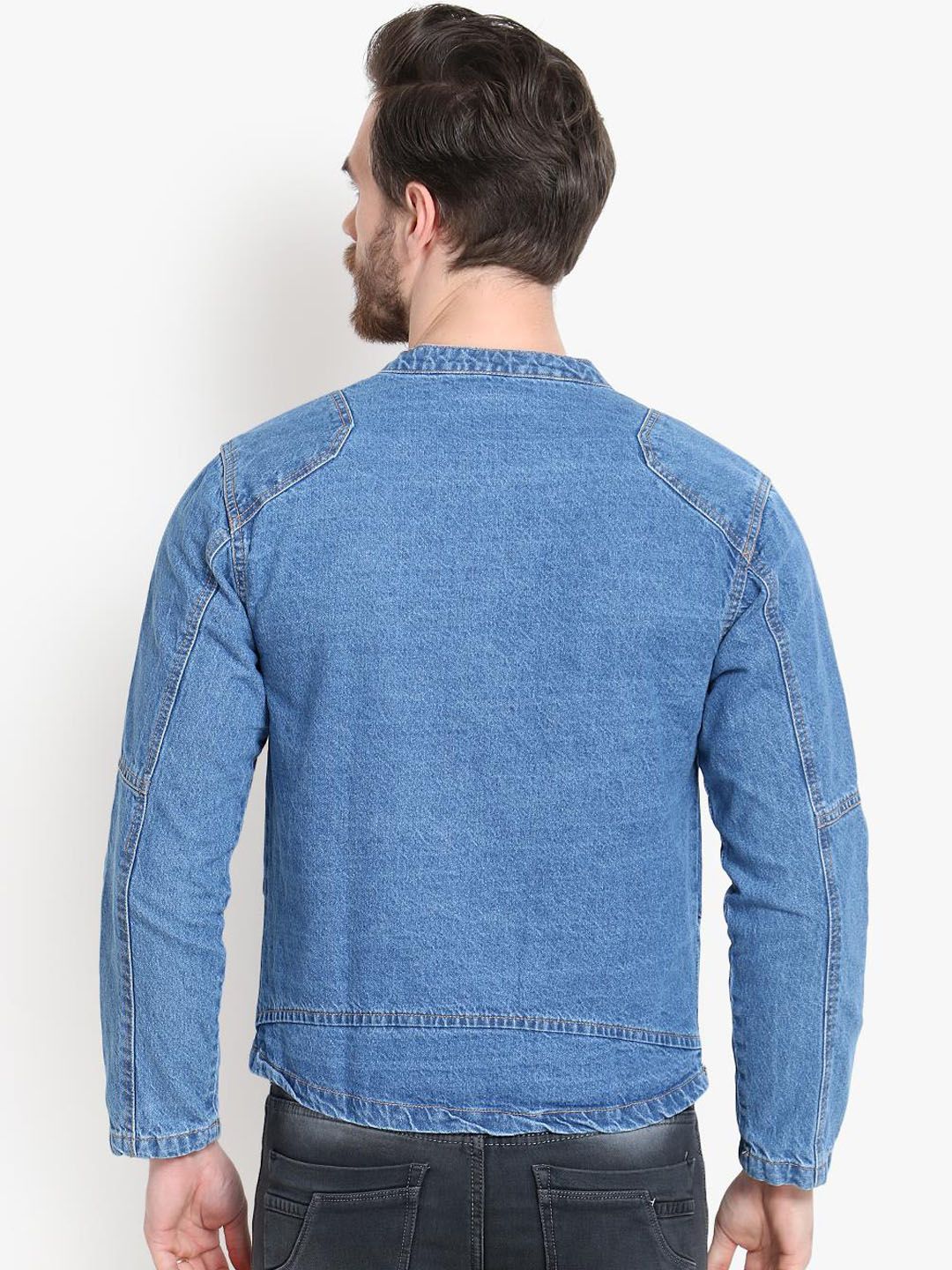 Kotty Men Blue Solid Denim Jacket