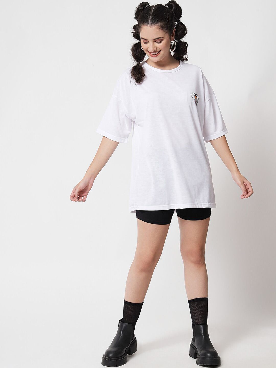 Kotty Women White Extended Sleeves Oversized T-shirt