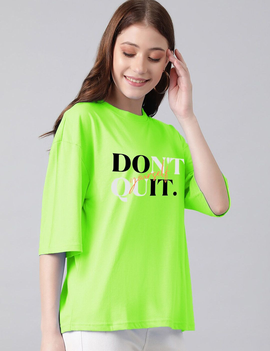 Kotty Typography Printed Drop-Shoulder Sleeves T-shirt
