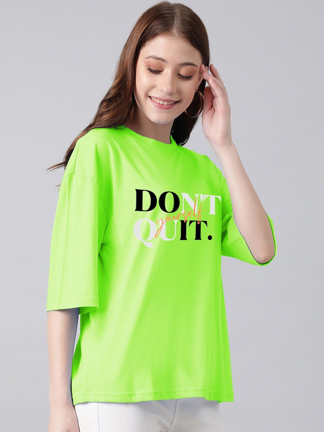 Kotty Typography Printed Drop-Shoulder Sleeves T-shirt