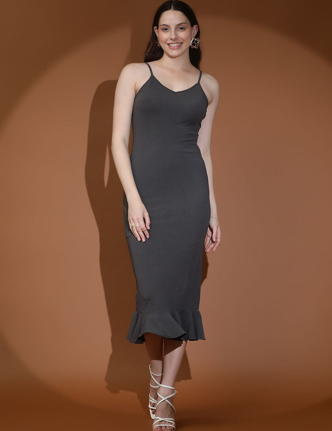 Kotty Women Solid Shoulder Straps Bodycon Dress