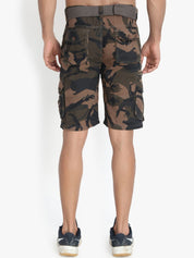 Kotty Men Olive Green Printed Regular Fit Cargo Shorts