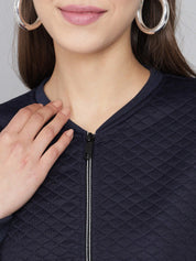 Kotty Women Navy Blue Geometric Lightweight Quilted Jacket