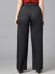 Kotty Women Black Relaxed Straight Leg Straight Fit High-Rise Easy Wash Pleated Trousers