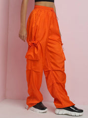 Kotty Women Solid Relaxed Loose Fit Mid -Rise Easy Wash Parachute Trousers