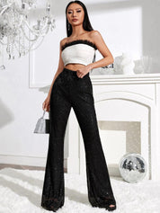 Kotty Women Relaxed Flared High-Rise Easy Wash Embellished Bootcut Trousers