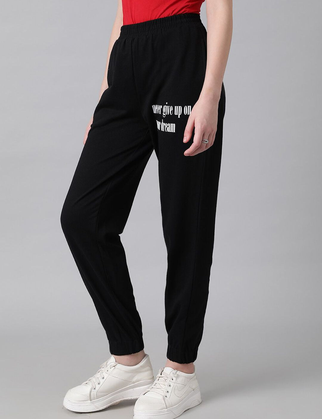 Kotty Women Black Typography Printed Relaxed Fit Joggers