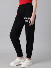 Kotty Women Black Typography Printed Relaxed Fit Joggers