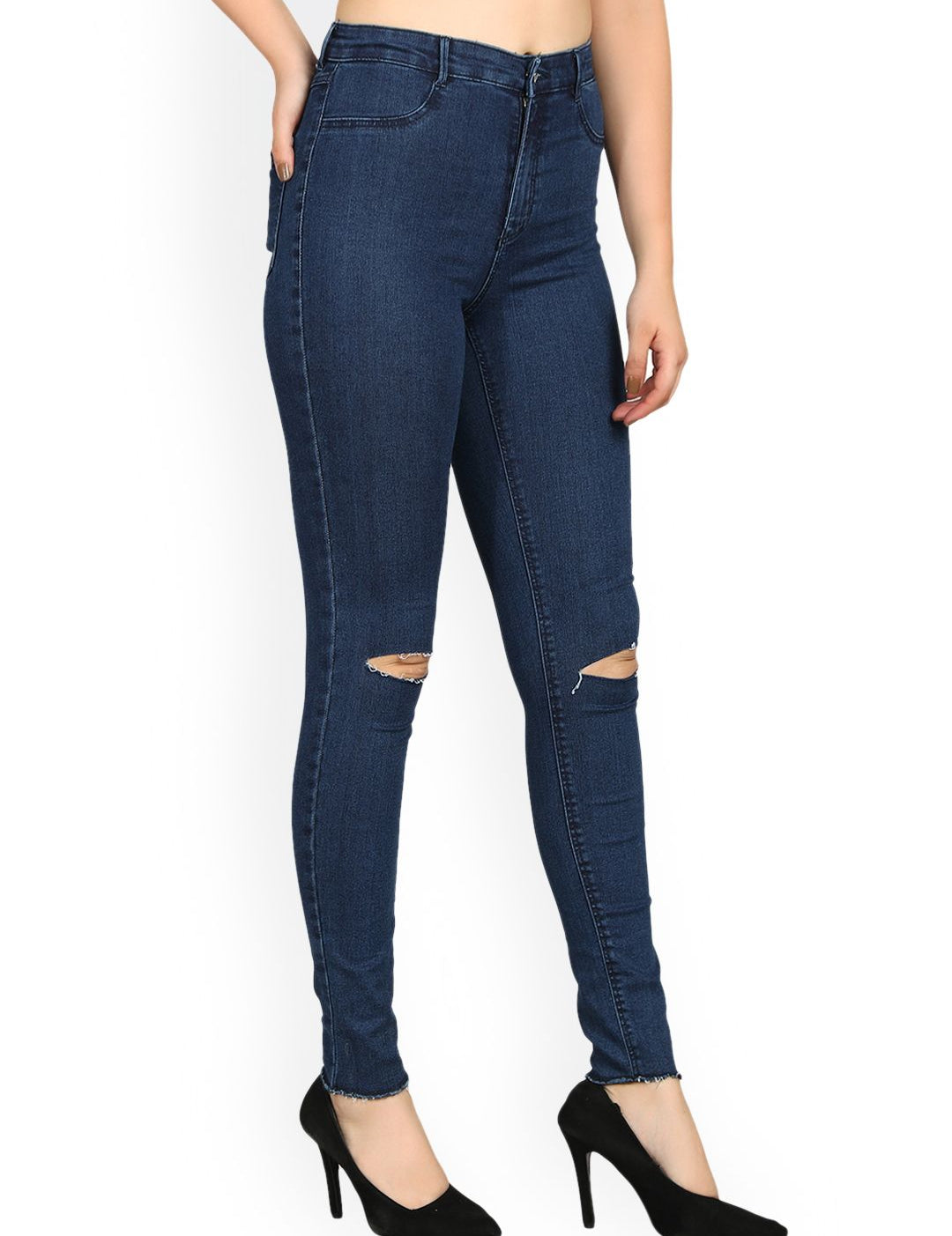 Kotty Women Blue Skinny Fit High-Rise Slash Knee Jeans