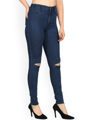 Kotty Women Blue Skinny Fit High-Rise Slash Knee Jeans