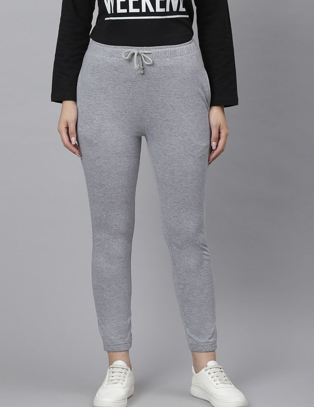 Kotty Women Grey Solid Straight-Fit Track Pants