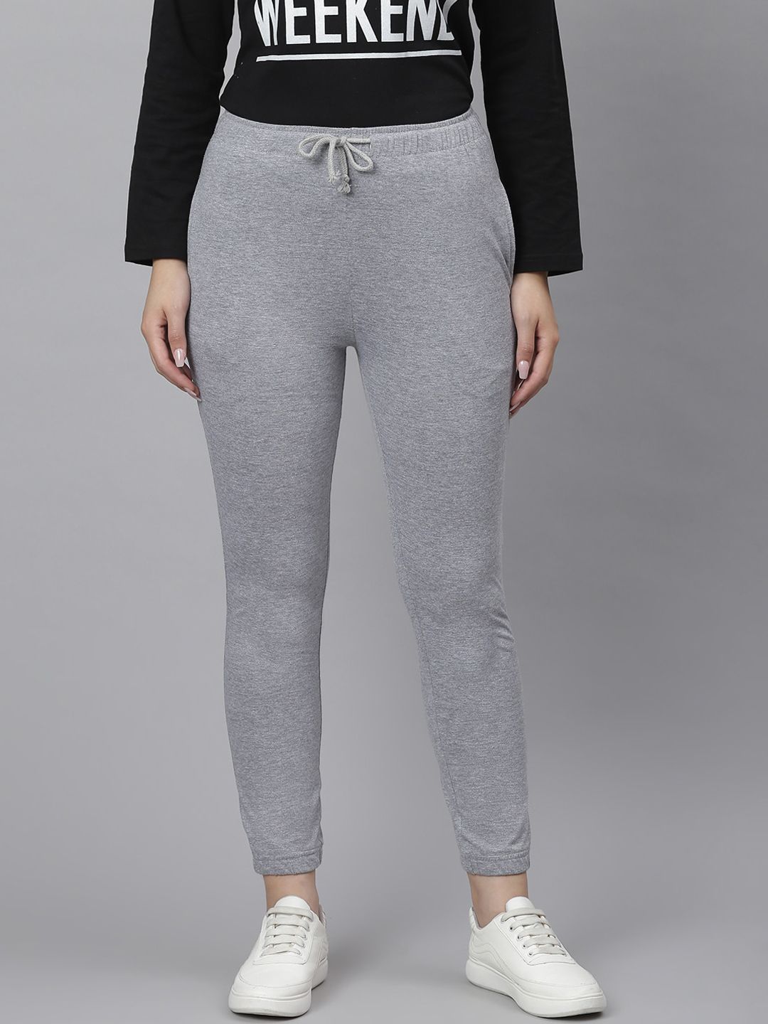 Kotty Women Grey Solid Straight-Fit Track Pants
