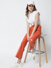 Kotty Women Orange Relaxed Fit Mid-Rise Regular Trousers