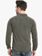 Kotty Men Olive Green Solid Denim Jacket
