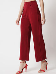 Kotty Women Maroon Relaxed Straight Fit High-Rise Easy Wash Trousers
