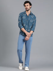 Kotty Men Abstract Printed Spread Collar Casual Shirt