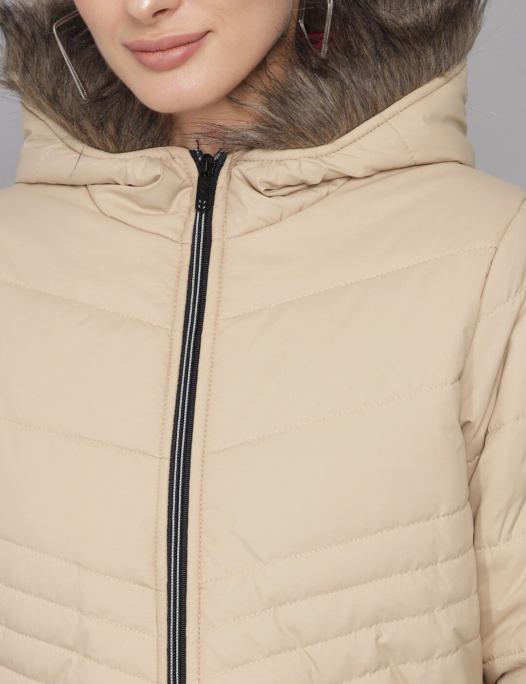Kotty Women Beige Solid Longline Puffer Jacket