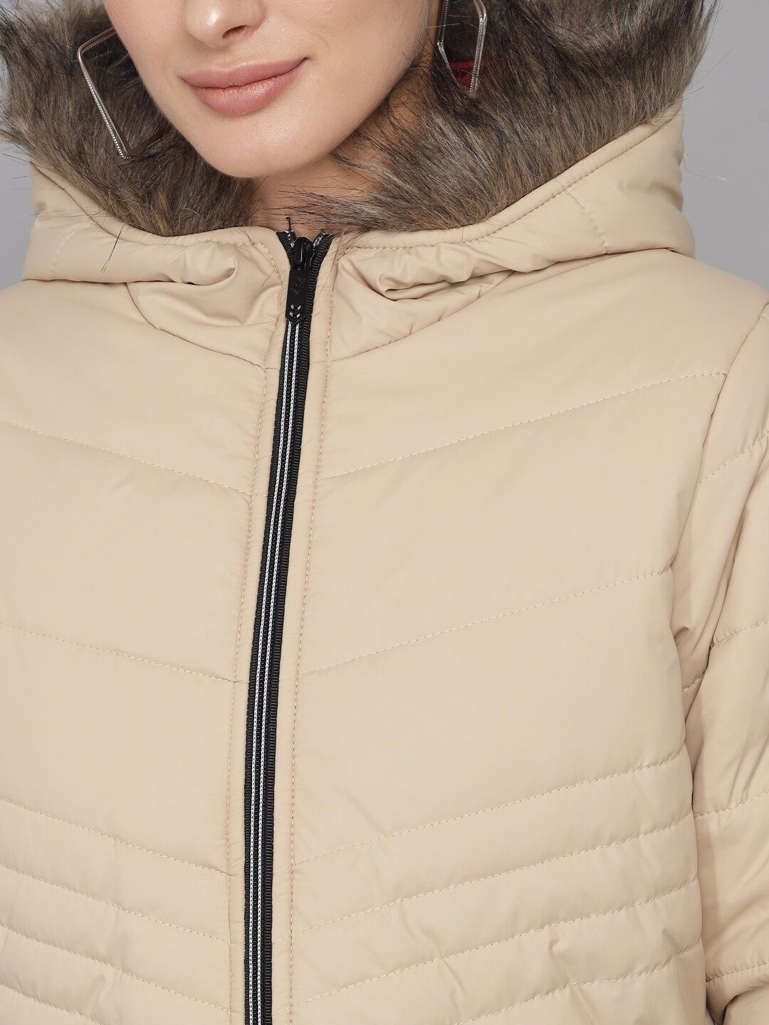 Kotty Women Beige Solid Longline Puffer Jacket