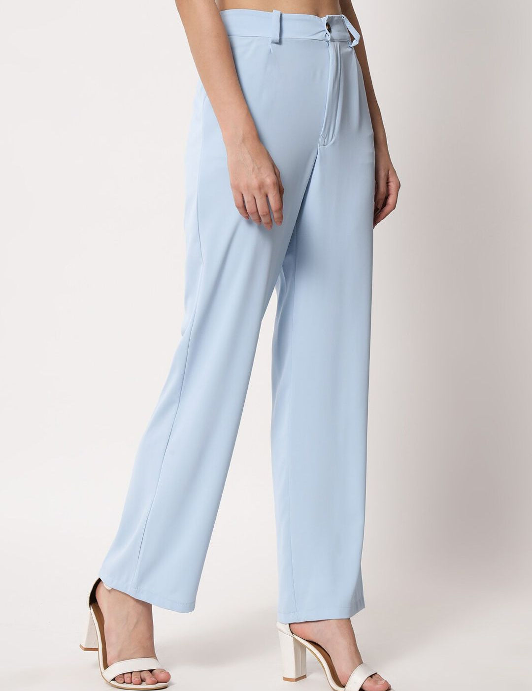 KOTTY BIZwear Women Blue High-Rise Easy Wash Pleated Wide Leg Trousers