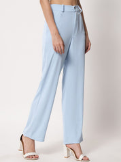 KOTTY BIZwear Women Blue High-Rise Easy Wash Pleated Wide Leg Trousers