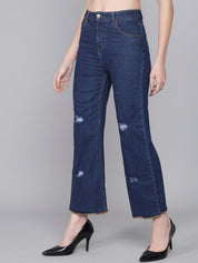 Kotty Women Blue Flared High-Rise Low Distress Jeans