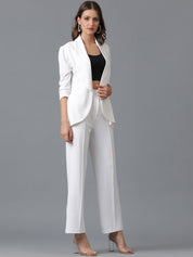 Kotty White Shawl Neck Coat With Trousers