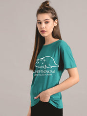 Kotty Women Green Printed Round Neck T-shirt