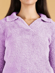 Kotty Women Lapel Collar Fuzzy Pullover Sweaters