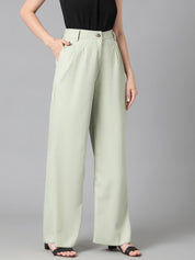 Kotty Women Green Relaxed Straight Leg High-Rise Easy Wash Pleated Trousers
