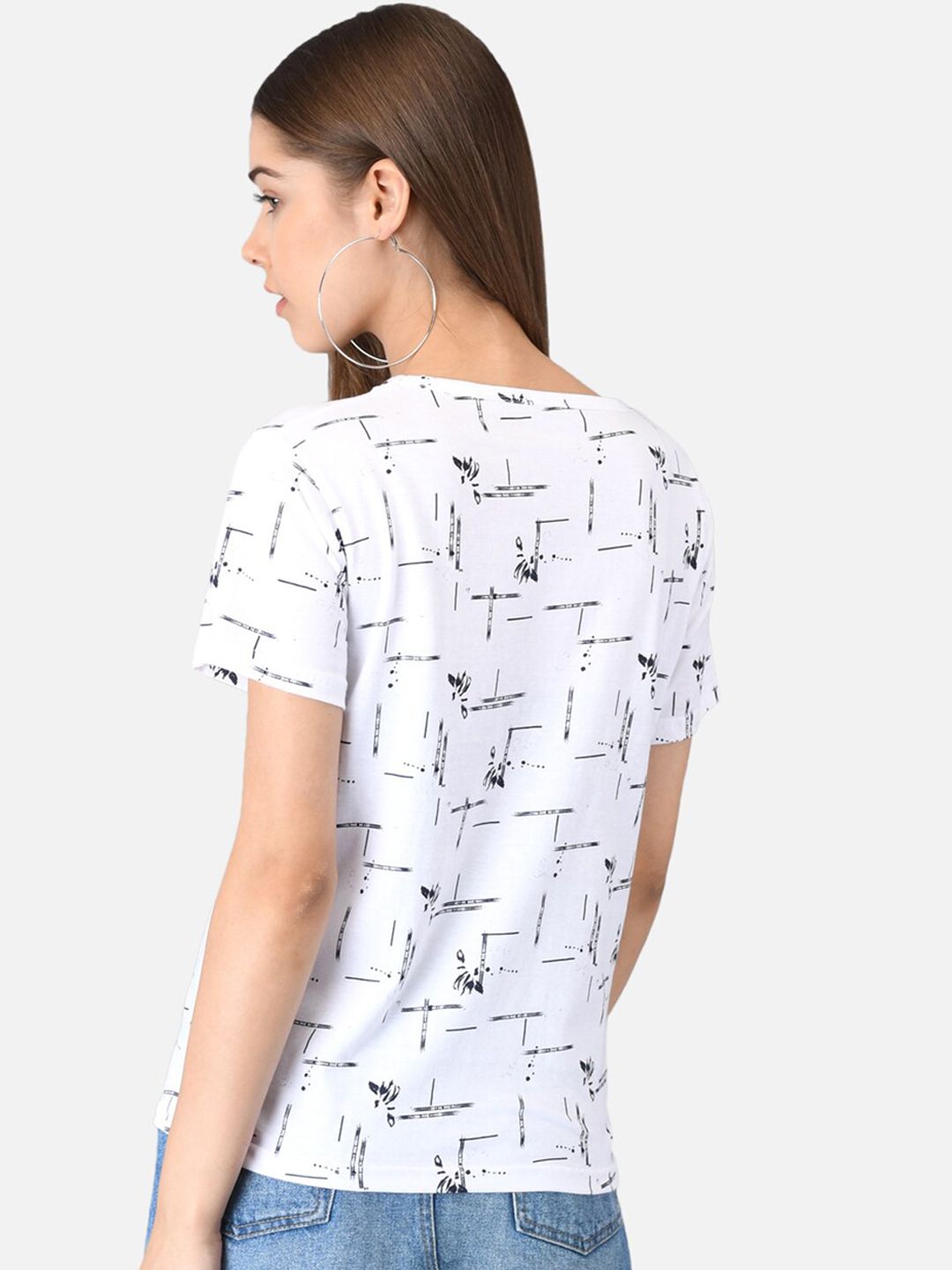 Kotty Women White Printed Round Neck T-shirt