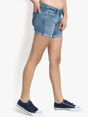 Kotty Women Blue Solid Regular Fit Denim Shorts