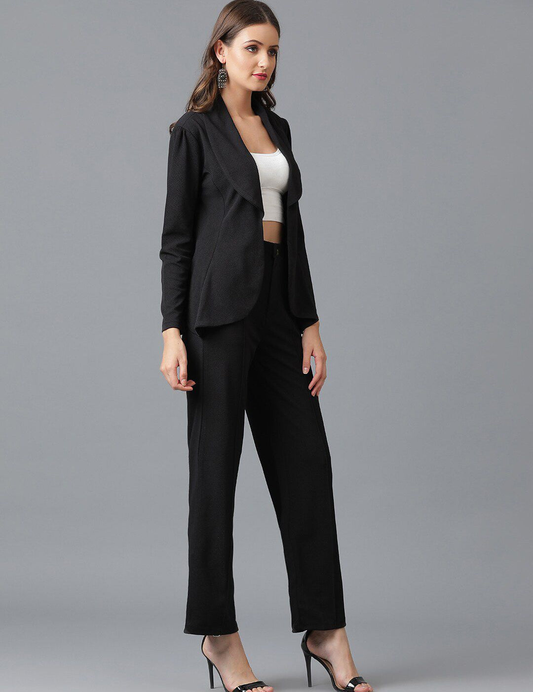 KOTTY BIZwear Black Shawl Neck Coat With Trousers