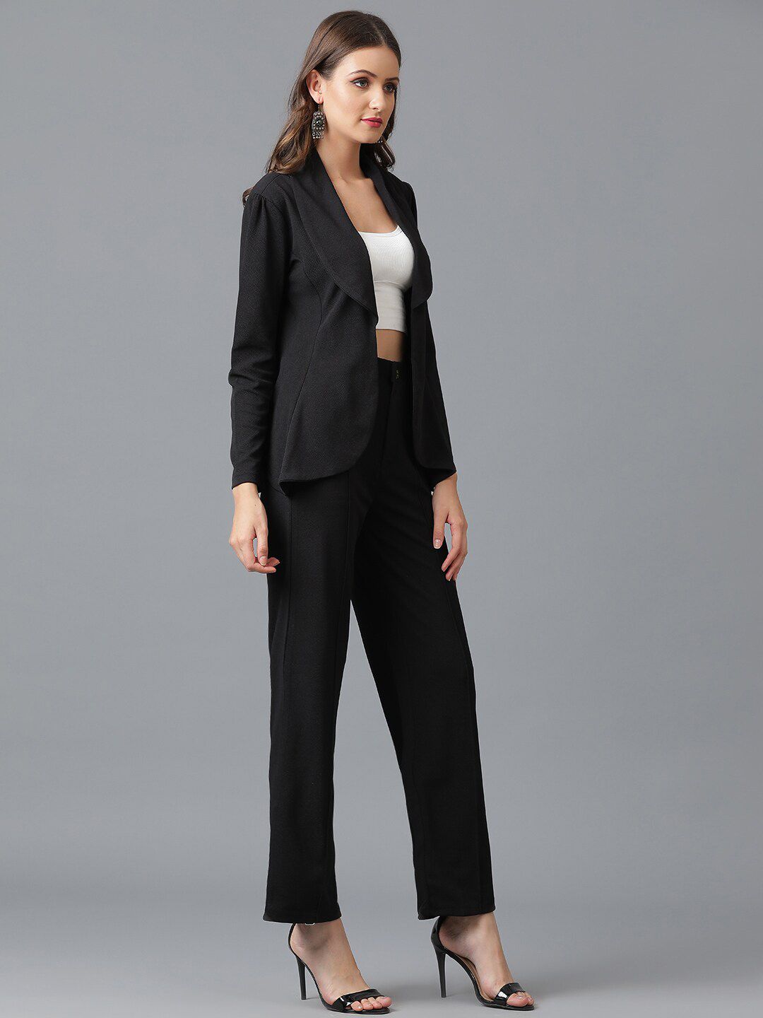 KOTTY BIZwear Black Shawl Neck Coat With Trousers