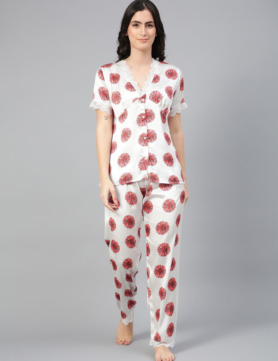 Kotty Floral Printed Satin Night Suit