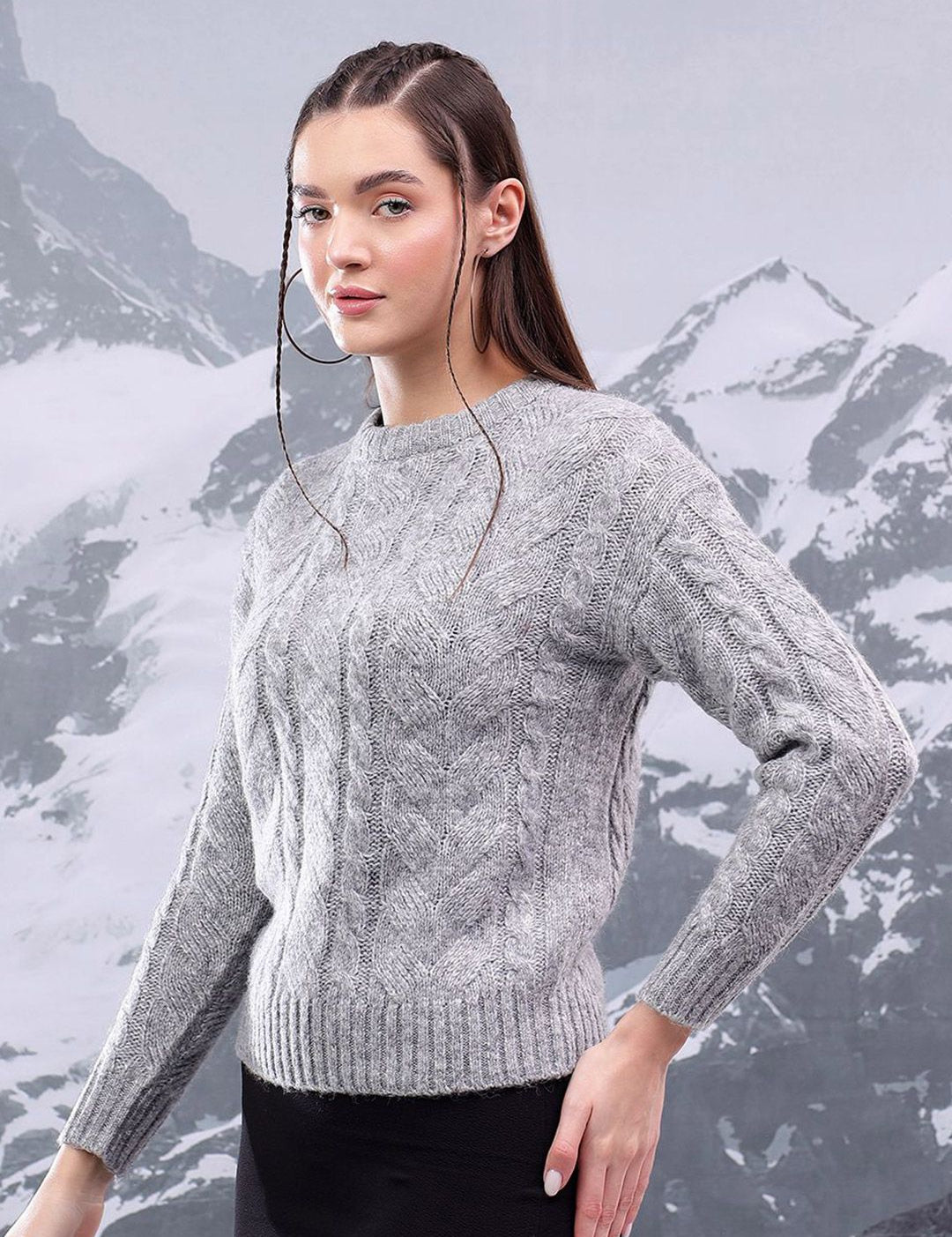 Kotty Women Cable Knit Crop Pullover