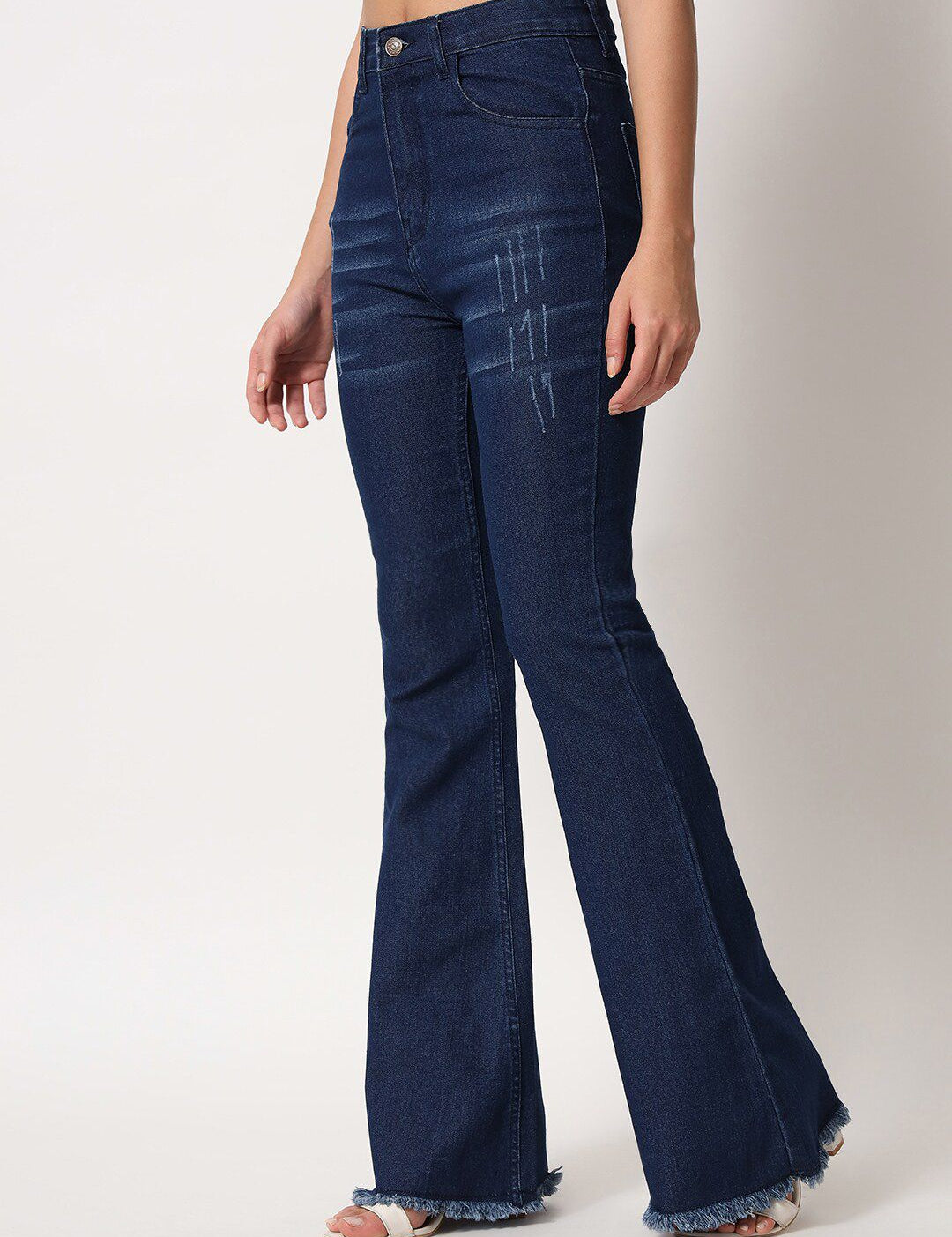 Kotty Women Navy Blue Jean Bootcut High-Rise Light Fade Stretchable Jeans