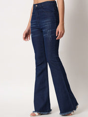 Kotty Women Navy Blue Jean Bootcut High-Rise Light Fade Stretchable Jeans