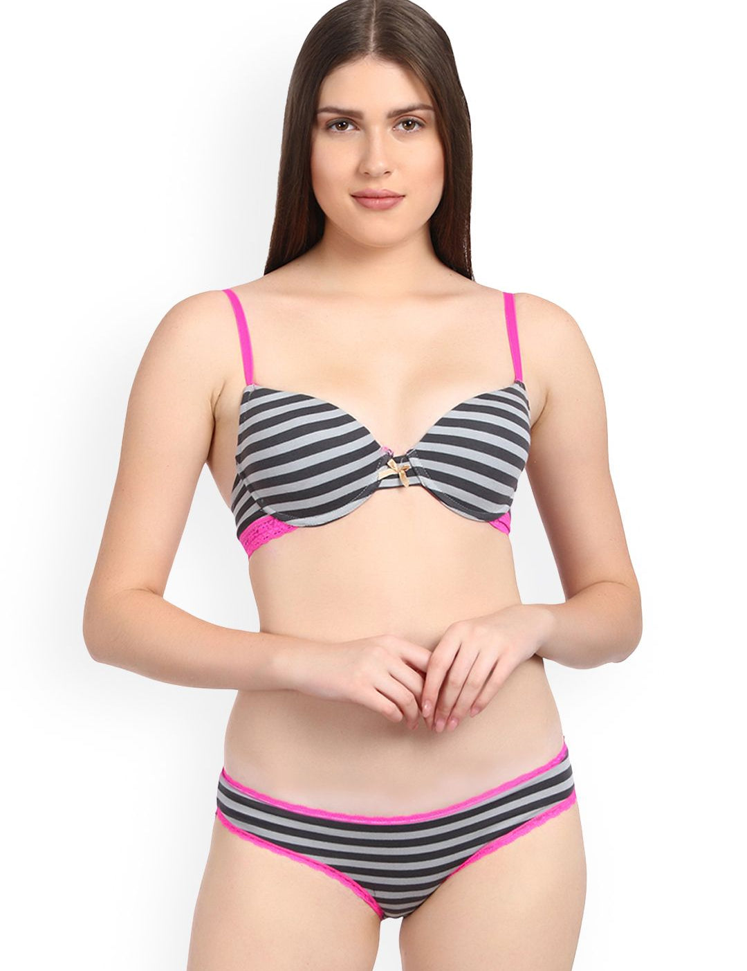 Kotty Women Black Striped Lingerie Set KTTIW129