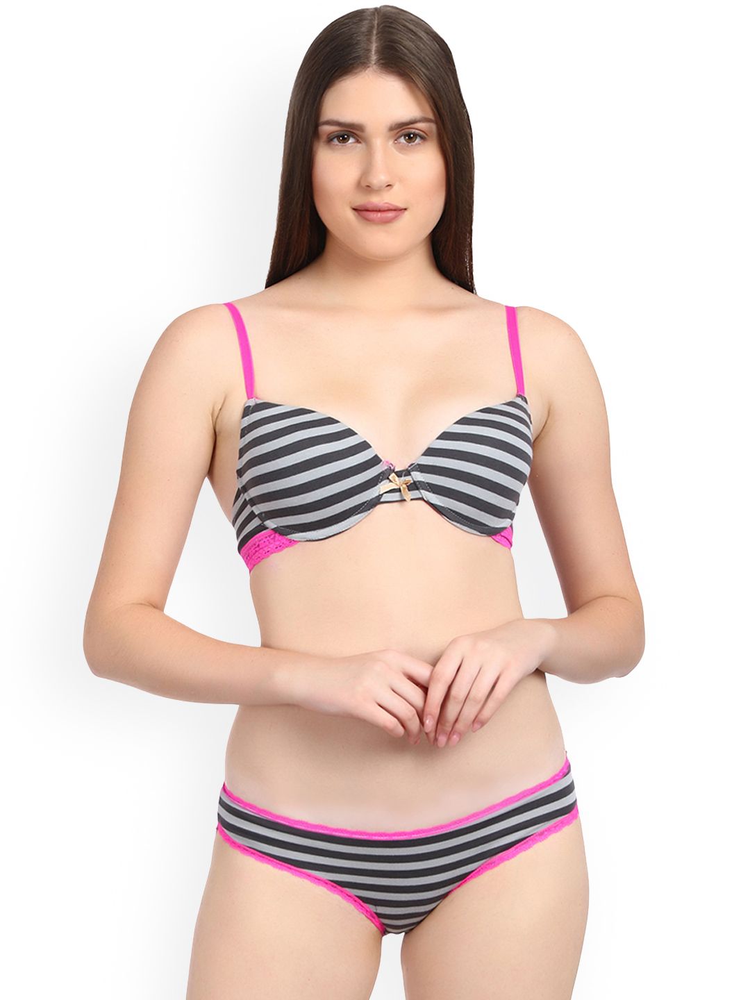 Kotty Women Black Striped Lingerie Set KTTIW129