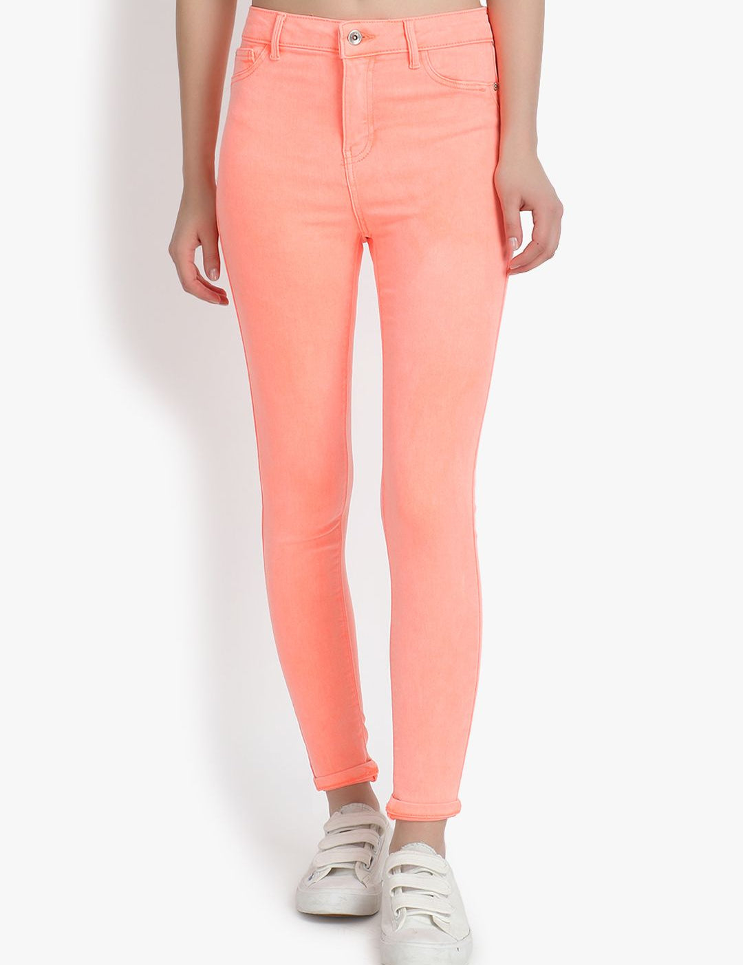 Kotty Women Orange Skinny Fit High-Rise Clean Look Cropped Jeans