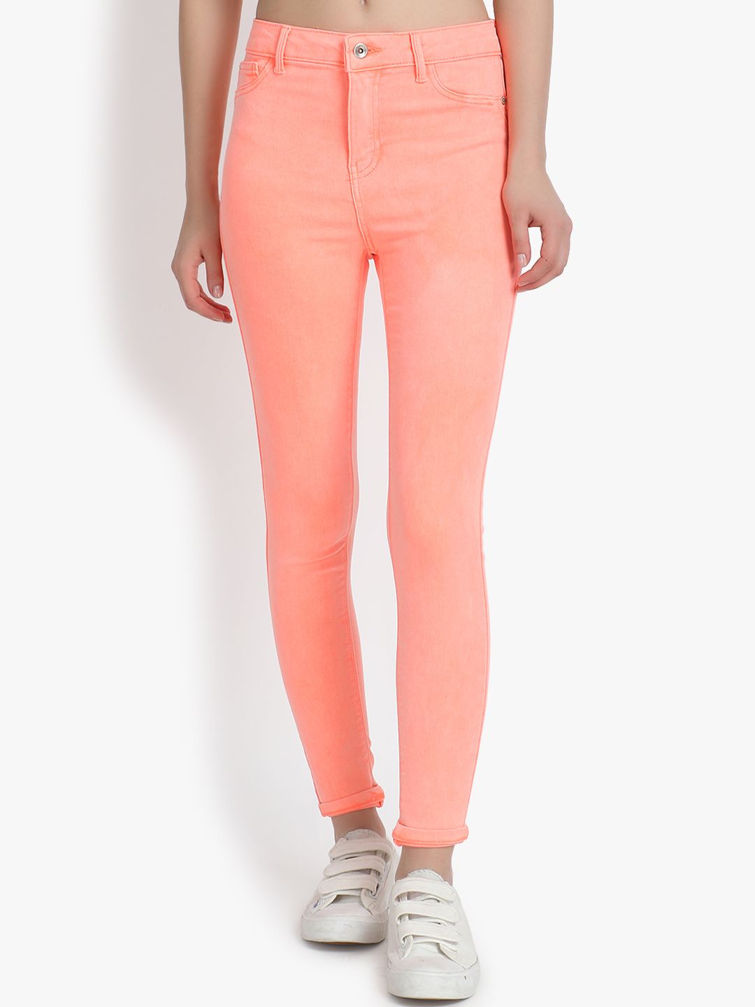 Kotty Women Orange Skinny Fit High-Rise Clean Look Cropped Jeans