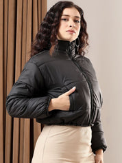 Kotty Women Mock Collar Solid Casual Puffer Insulator Jacket