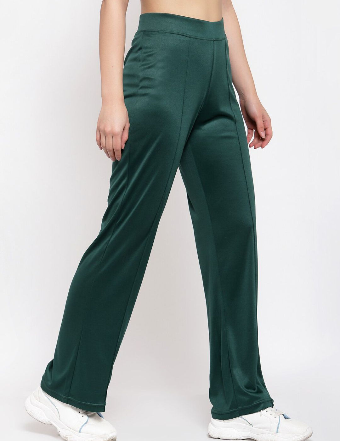 Kotty Women Green Flared High-Rise Parallel Trousers