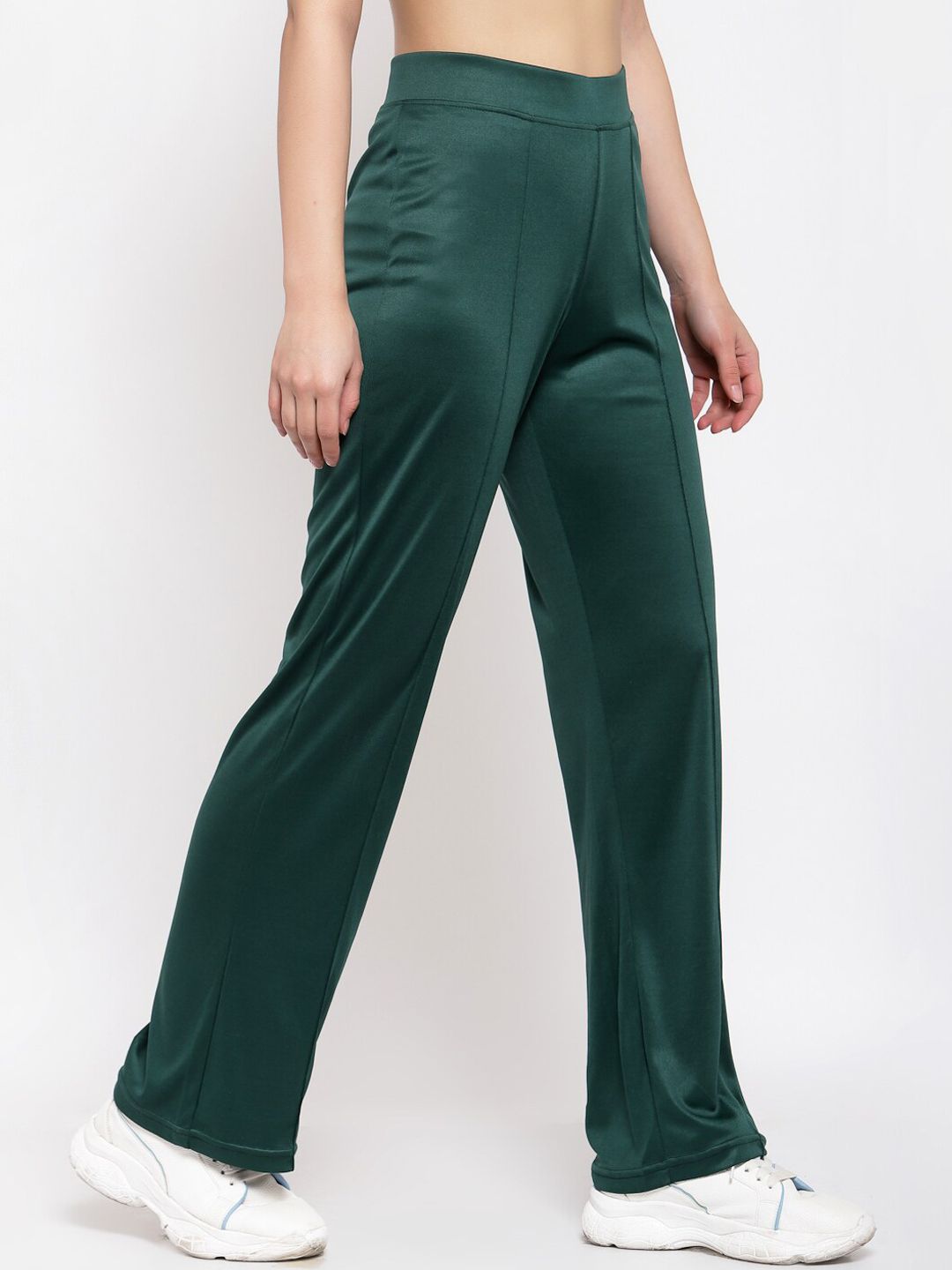 Kotty Women Green Flared High-Rise Parallel Trousers