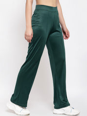 Kotty Women Green Flared High-Rise Parallel Trousers