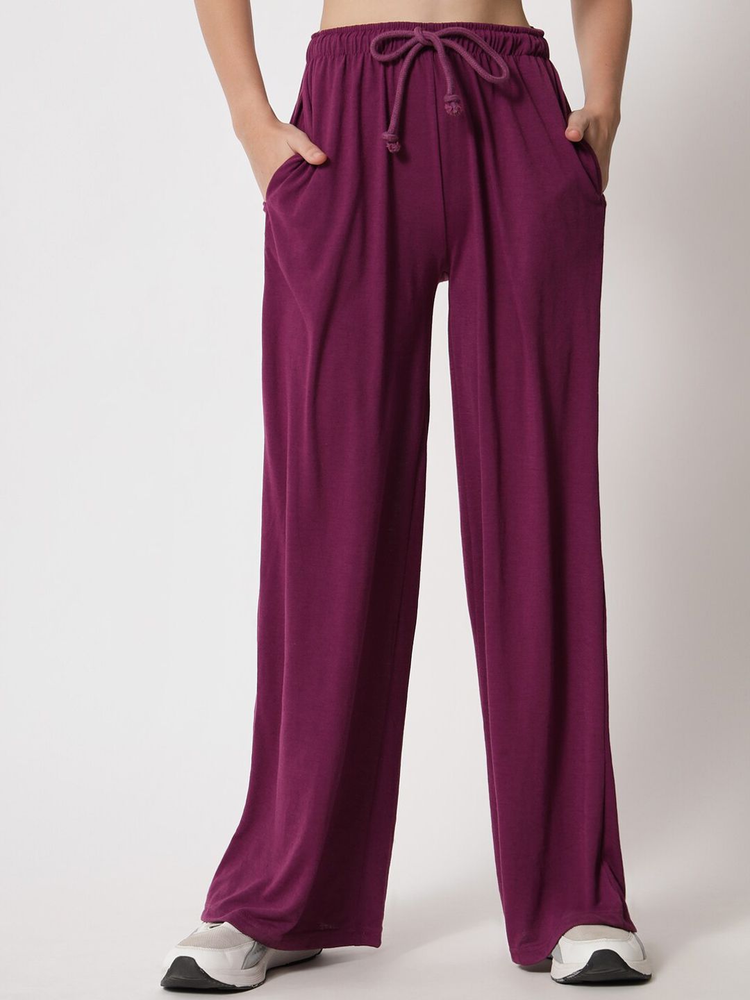 Kotty Women Purple Relaxed High-Rise Easy Wash Trousers