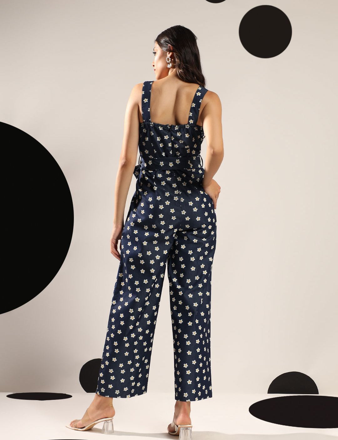 Kotty Women Floral Printed Shoulder Straps Cotton Basic Jumpsuit