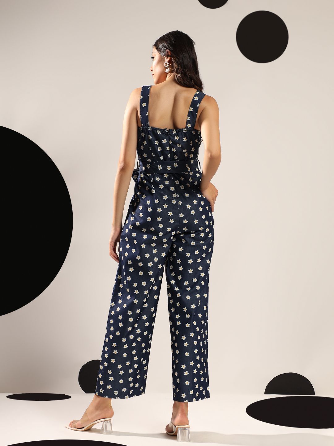 Kotty Women Floral Printed Shoulder Straps Cotton Basic Jumpsuit