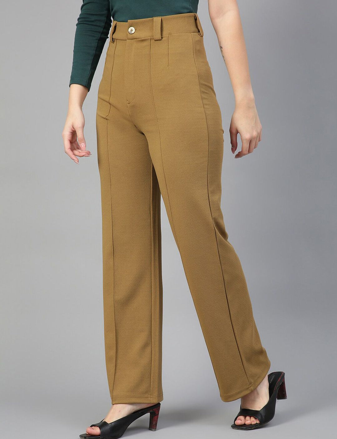 KOTTY BIZwear Women Relaxed Straight Fit High-Rise Easy Wash Parallel Trousers
