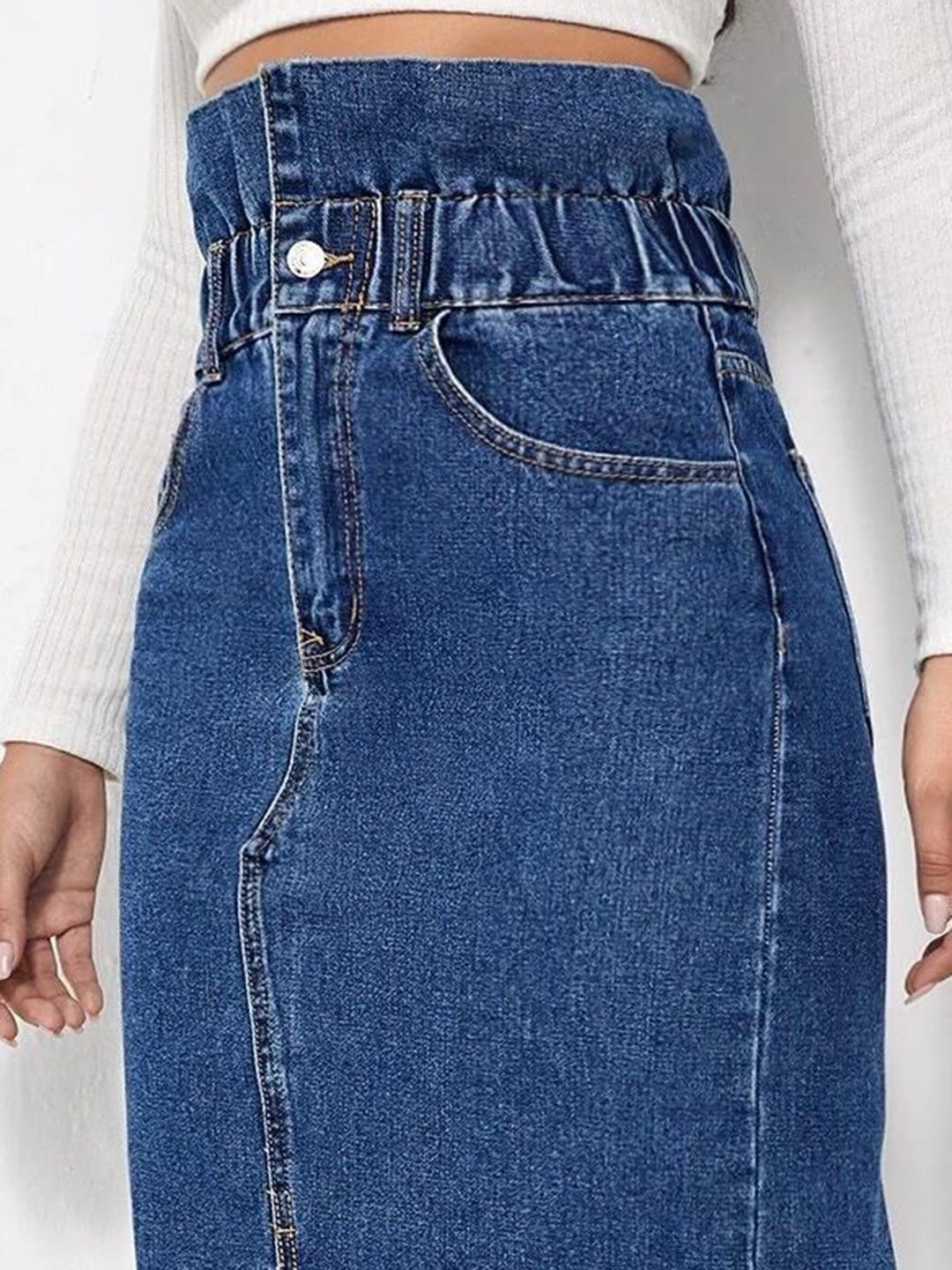 Kotty Denim Pencil Midi Skirt